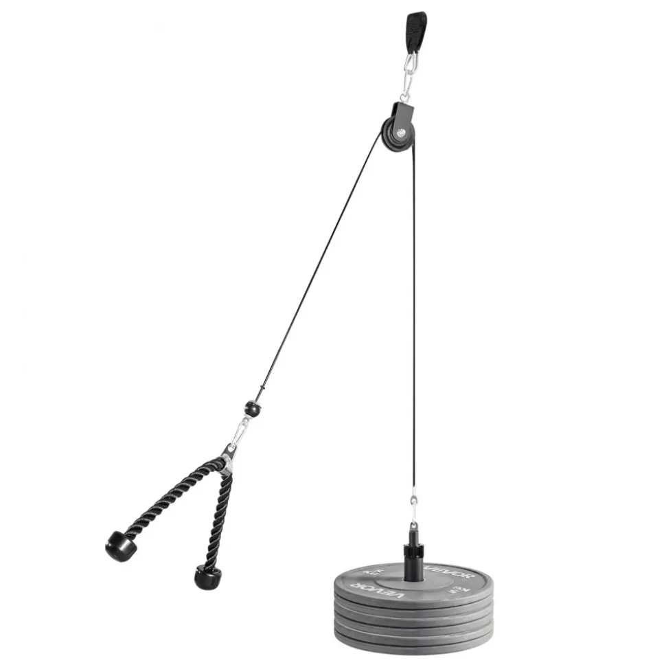 VEVOR Pulley System, 1 PC LAT and Lift Pulley System, Gym Rack Pulleys Attachment with two Steel Cables, Short Bar, Dual Grip Handles, Cable Machine for Bicep, Shoulder, Back, Up to 280 lbs Capacity