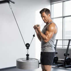 VEVOR Pulley System, 1 PC LAT and Lift Pulley System, Gym Rack Pulleys Attachment with two Steel Cables, Short Bar, Dual Grip Handles, Cable Machine for Bicep, Shoulder, Back, Up to 280 lbs Capacity
