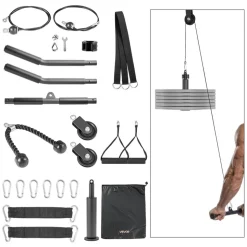 VEVOR Pulley System, 2 PCS LAT and Lift Pulley System, Gym Rack Pulleys Attachment with two Steel Cables, Short Bar, Dual Grip Handles, Cable Machine for Bicep, Shoulder, Back, Up to 330 lbs Capacity