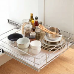 VEVOR Pull Out Cabinet Organizer 12.4"W x 16.54"D Steel Slide Out Drawers, for Kitchen Bathroom Pantry Home Organization, Chrome-Plated Finish, Heavy Duty Storage Sliding Shelves for Base Cabinets