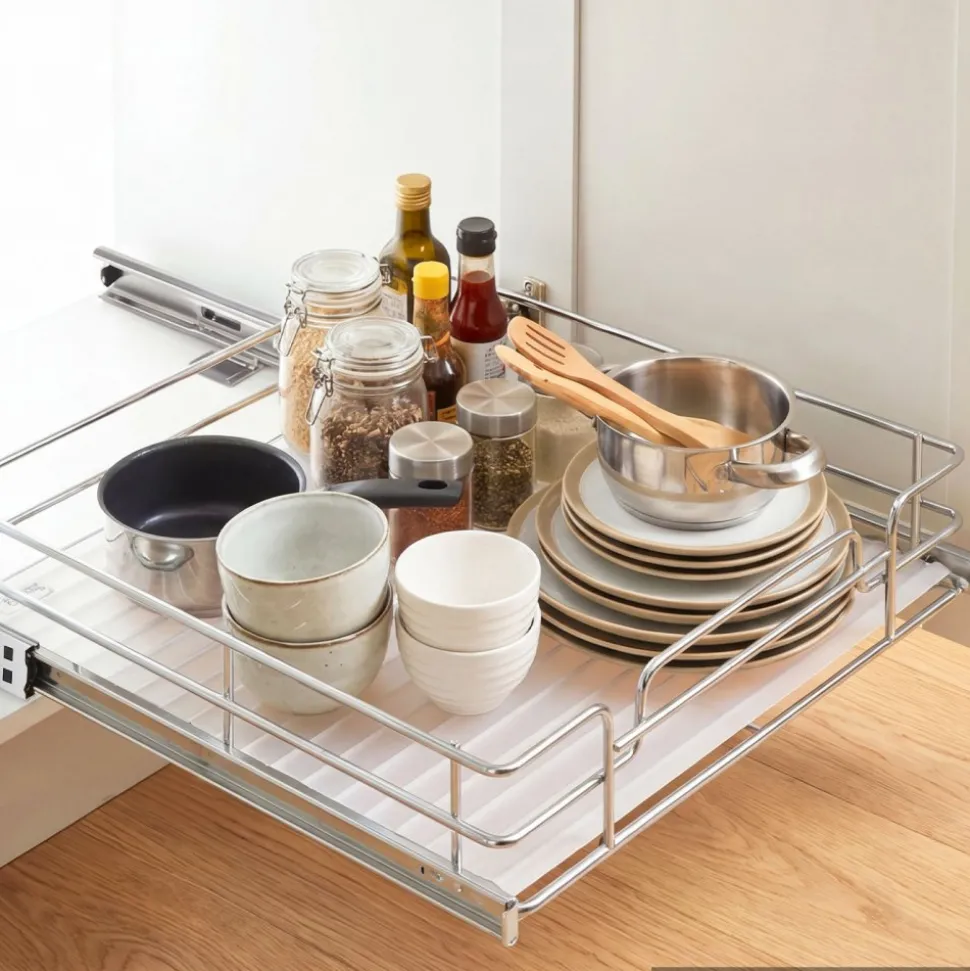 VEVOR Pull Out Cabinet Organizer 12.4"W x 16.54"D Steel Slide Out Drawers, for Kitchen Bathroom Pantry Home Organization, Chrome-Plated Finish, Heavy Duty Storage Sliding Shelves for Base Cabinets