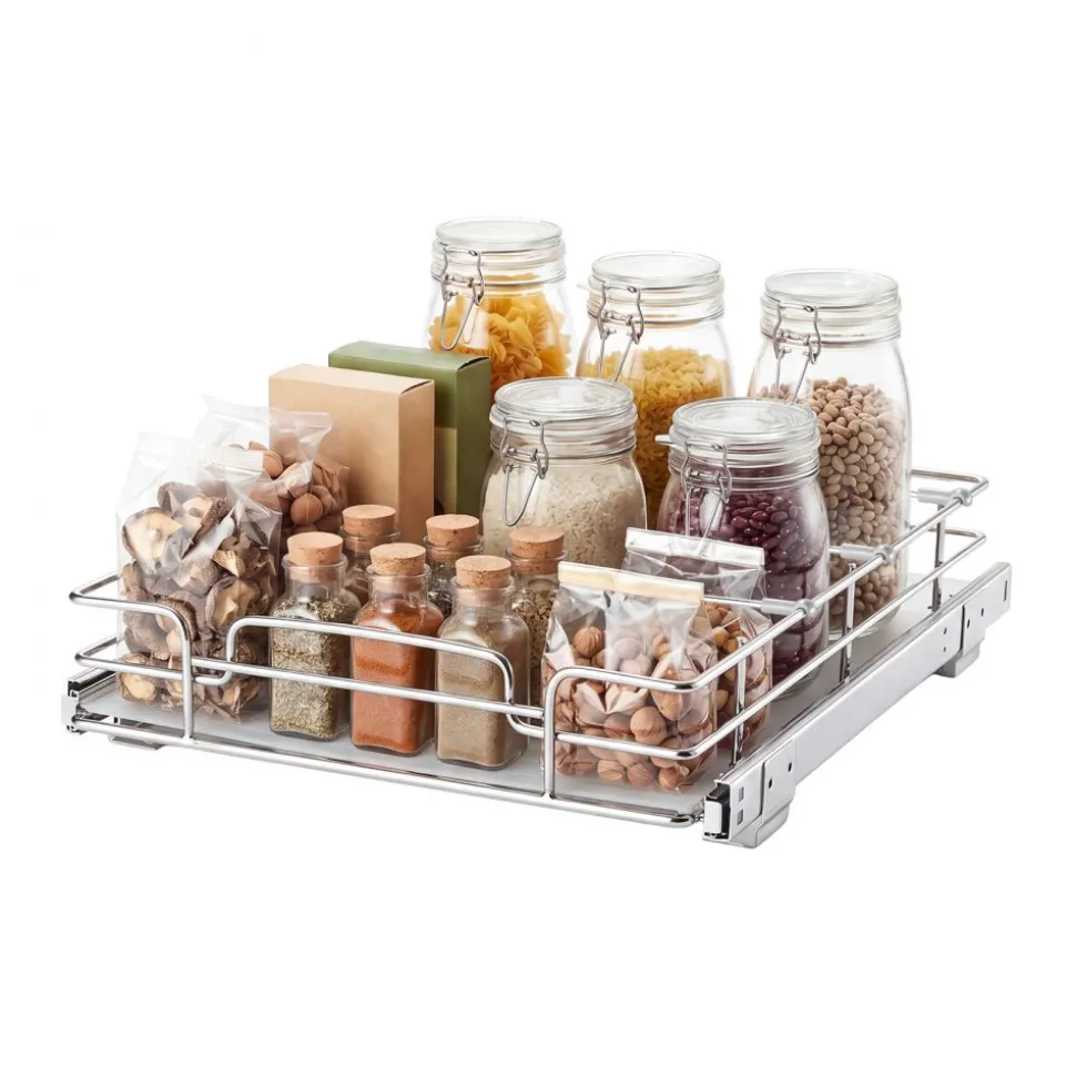 VEVOR Pull Out Cabinet Organizer 12.4"W x 16.54"D Steel Slide Out Drawers, for Kitchen Bathroom Pantry Home Organization, Chrome-Plated Finish, Heavy Duty Storage Sliding Shelves for Base Cabinets