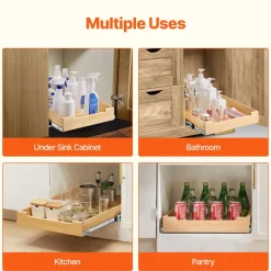 VEVOR Pull Out Cabinet Organizer, 17"W x 21"D Cabinet Drawer, Soft Close Slide out Shelf, Heavy-Duty Sliding Wood Drawer, Bottom and Side Assembly Base Cabinet Organization for Kitchen Pantry Bathroom
