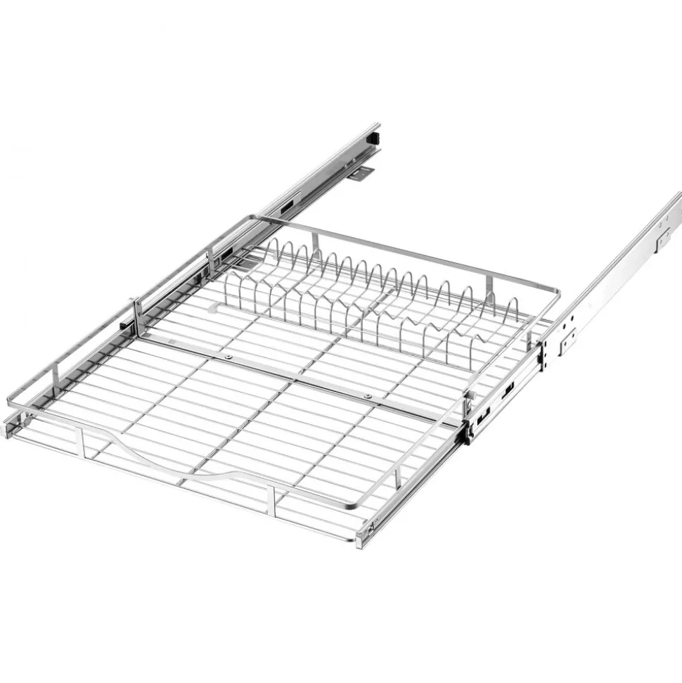 VEVOR Pull Out Cabinet Organizer 14.06"W x 20.94"D Steel Slide Out Drawers, for Kitchen Bathroom Pantry Home Organization, Chrome-Plated Finish, Heavy Duty Storage Sliding Shelves for Base Cabinets