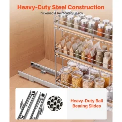 VEVOR Pull Out Spice Rack Organizer for Cabinet, 3 Tier Slide Out Spice Rack Organizer, Height Adjustable Heavy Duty Metal Seasoning Kitchen Basket for Cabinets, 5.75