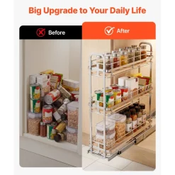 VEVOR Pull Out Spice Rack Organizer for Cabinet, 3 Tier Slide Out Spice Rack Organizer, Height Adjustable Heavy Duty Metal Seasoning Kitchen Basket for Cabinets, 5.75