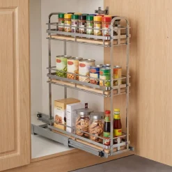 VEVOR Pull Out Spice Rack Organizer for Cabinet, 3 Tier Slide Out Spice Rack Organizer, Height Adjustable Heavy Duty Metal Seasoning Kitchen Basket for Cabinets, 5.75