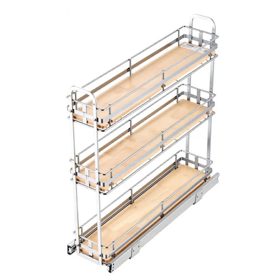 VEVOR Pull Out Spice Rack Organizer for Cabinet, 3 Tier Slide Out Spice Rack Organizer, Height Adjustable Heavy Duty Metal Seasoning Kitchen Basket for Cabinets, 5.75"W x 20.98"D x 21.34"H, Silver