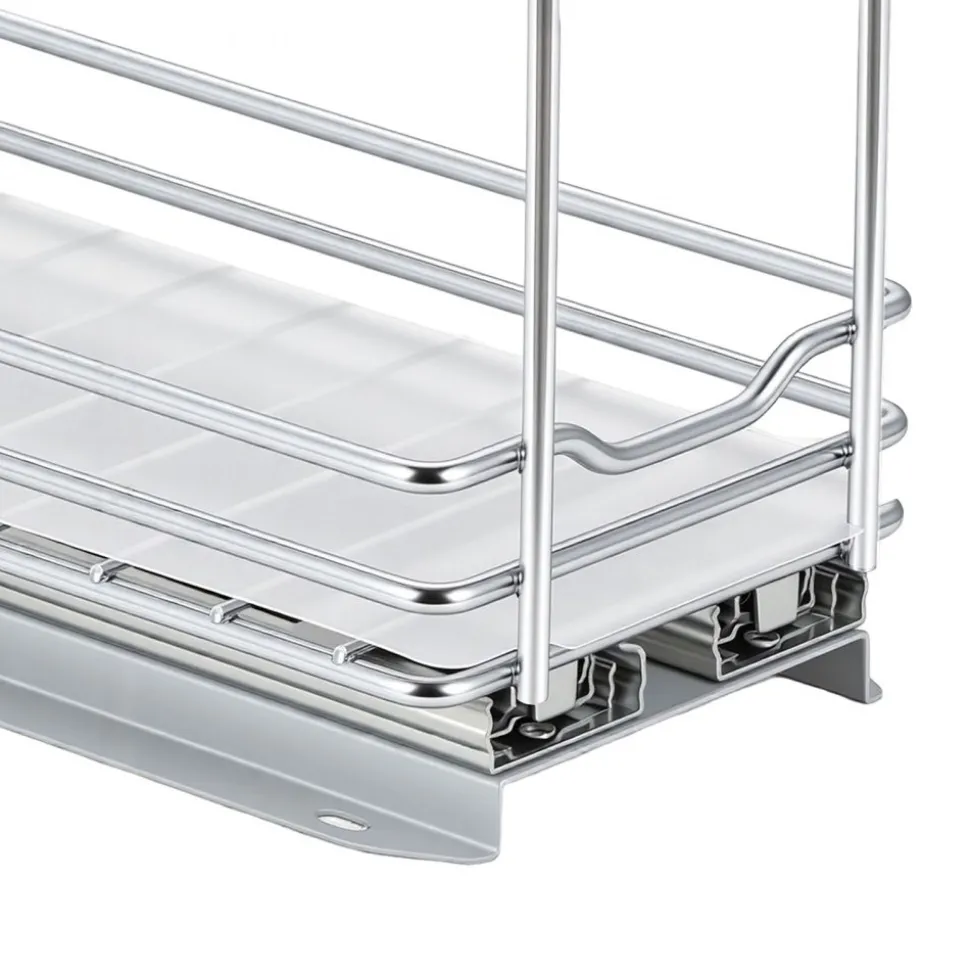 VEVOR Pull Out Spice Rack Organizer for Cabinet, 2 Tier Slide Out Spice Rack Organizer, Heavy Duty Metal Seasoning Kitchen Basket for Inside Cabinets & Pantry Closet, 4.33"W x 8.46"D x 10.43"H, Silver
