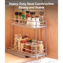 VEVOR Pull Out Spice Rack Organizer for Cabinet, 2 Tier Slide Out Spice Rack Organizer, Heavy Duty Metal Seasoning Kitchen Basket for Inside Cabinets & Pantry Closet, 4.33