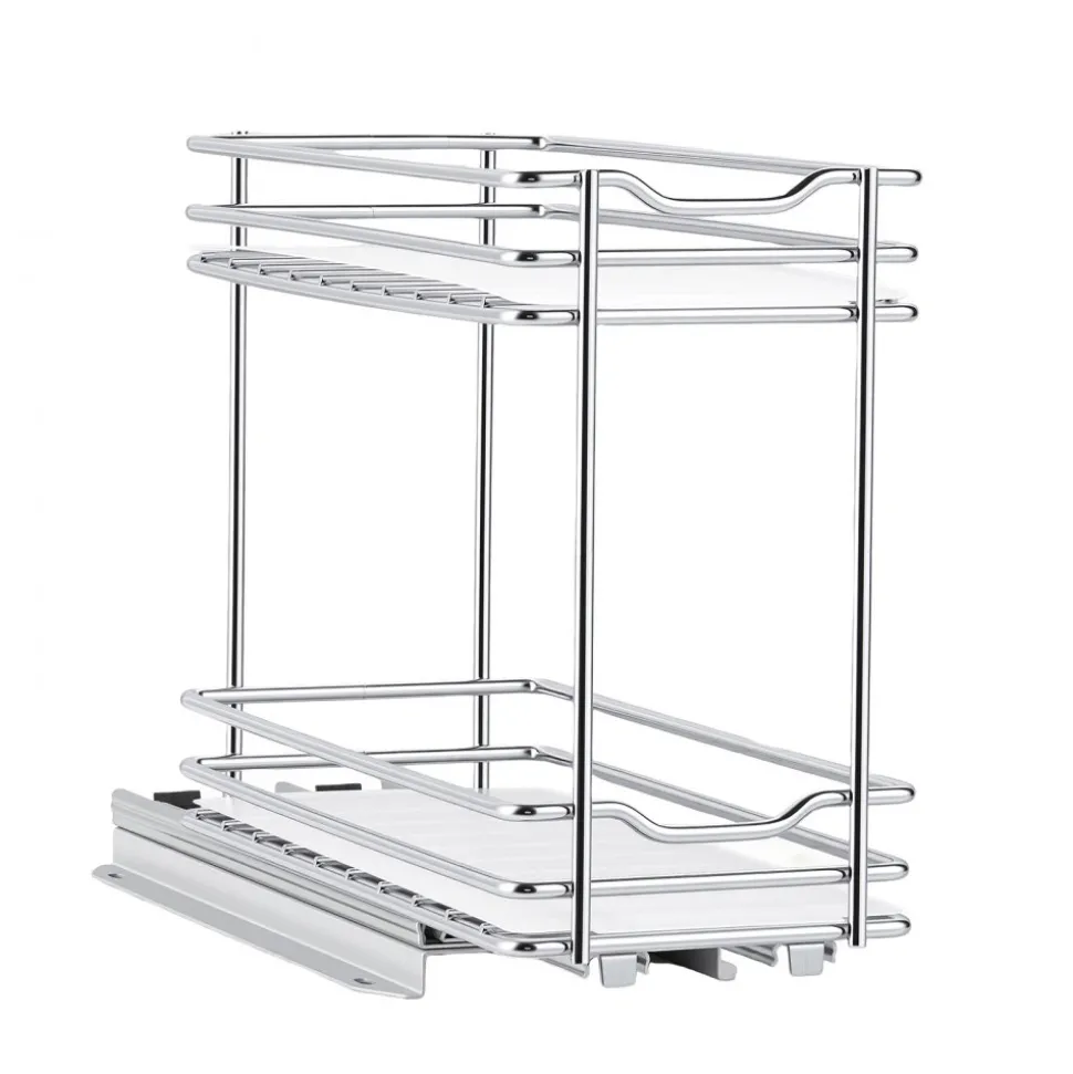 VEVOR Pull Out Spice Rack Organizer for Cabinet, 2 Tier Slide Out Spice Rack Organizer, Heavy Duty Metal Seasoning Kitchen Basket for Inside Cabinets & Pantry Closet, 4.33"W x 8.46"D x 10.43"H, Silver