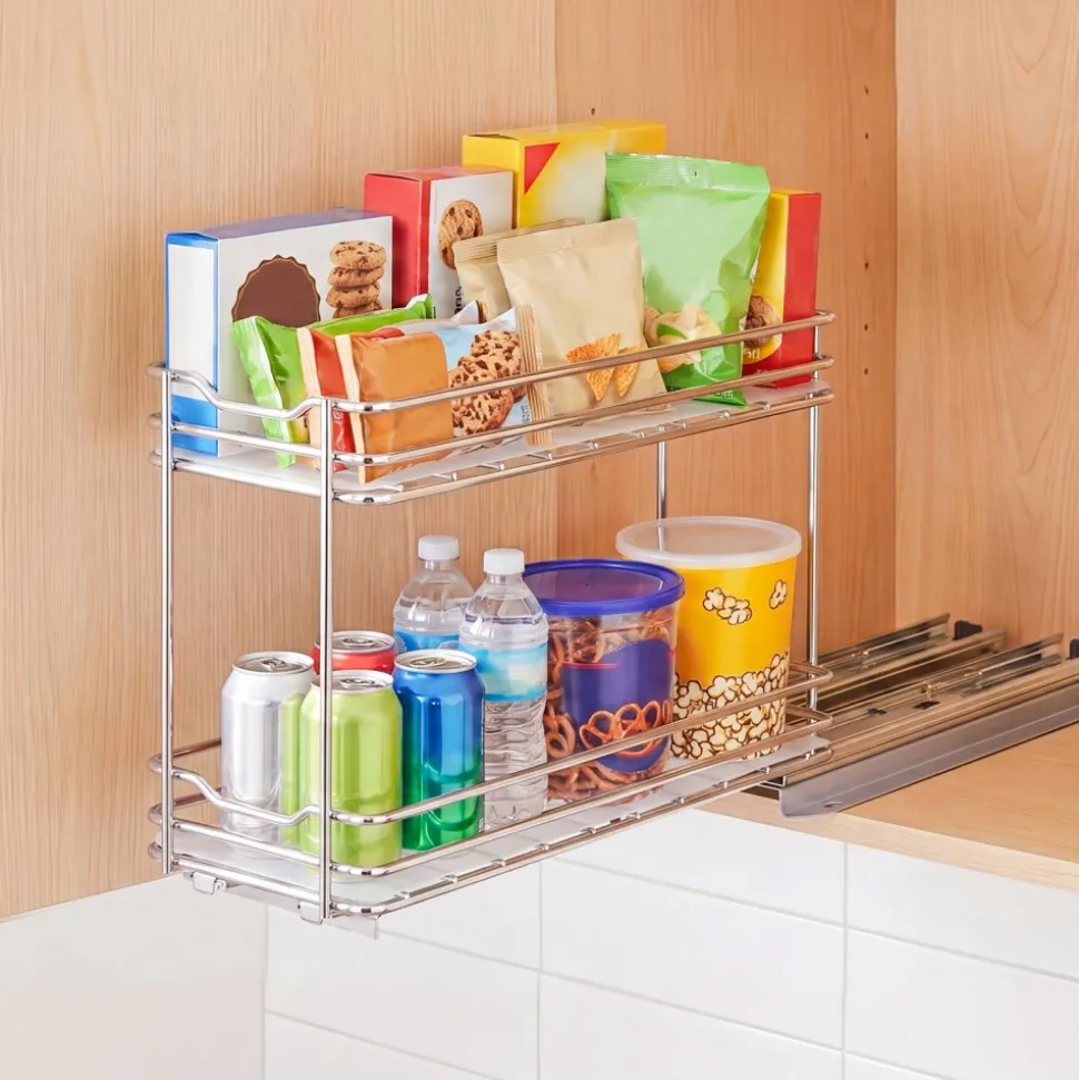 VEVOR Pull Out Spice Rack Organizer for Cabinet, 2 Tier Slide Out Spice Rack Organizer, Heavy Duty Metal Seasoning Kitchen Basket for Inside Cabinets & Pantry Closet, 4.33"W x 8.46"D x 10.43"H, Silver