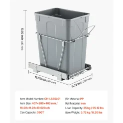 VEVOR Pullout Trash Can for Kitchen Cabinets, 35 QT Garbage Waste Recycling Bin, Under Mount Waste Container, with Heavy Duty Metal Full Extension Sliding System and Handle, for Sink, Under Counter