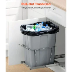 VEVOR Pullout Trash Can for Kitchen Cabinets, 35 QT Garbage Waste Recycling Bin, Under Mount Waste Container, with Heavy Duty Metal Full Extension Sliding System and Handle, for Sink, Under Counter