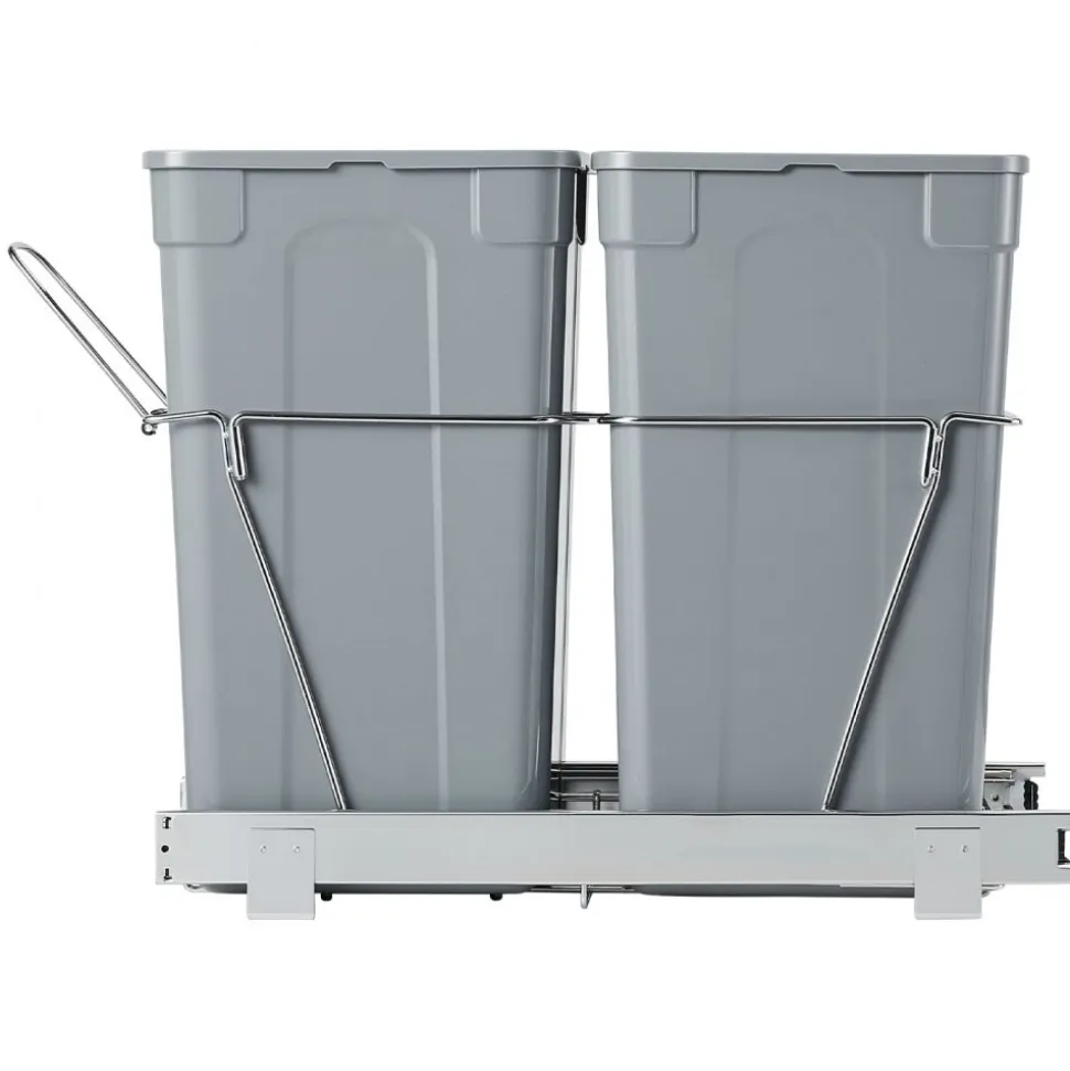 VEVOR Pullout Trash Can for Kitchen Cabinets, 27QTx2 Double Under Sink Garbage Waste Recycling Bin, Under Mount Waste Container, with Heavy Duty Metal Full Extension Sliding System and Handle