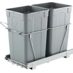 VEVOR Pullout Trash Can for Kitchen Cabinets, 27QTx2 Double Under Sink Garbage Waste Recycling Bin, Under Mount Waste Container, with Heavy Duty Metal Full Extension Sliding System and Handle