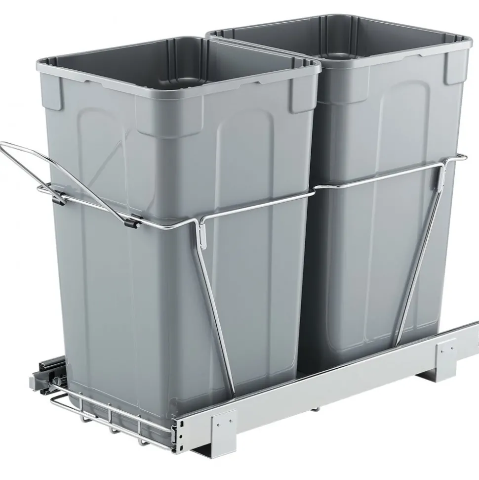 VEVOR Pullout Trash Can for Kitchen Cabinets, 27QTx2 Double Under Sink Garbage Waste Recycling Bin, Under Mount Waste Container, with Heavy Duty Metal Full Extension Sliding System and Handle