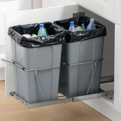 VEVOR Pullout Trash Can for Kitchen Cabinets, 27QTx2 Double Under Sink Garbage Waste Recycling Bin, Under Mount Waste Container, with Heavy Duty Metal Full Extension Sliding System and Handle