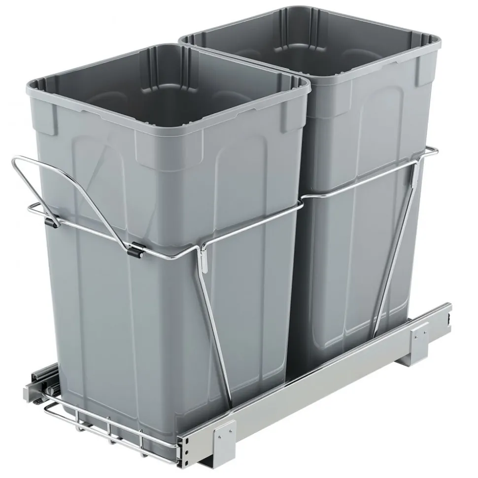 VEVOR Pullout Trash Can for Kitchen Cabinets, 27QTx2 Double Under Sink Garbage Waste Recycling Bin, Under Mount Waste Container, with Heavy Duty Metal Full Extension Sliding System and Handle