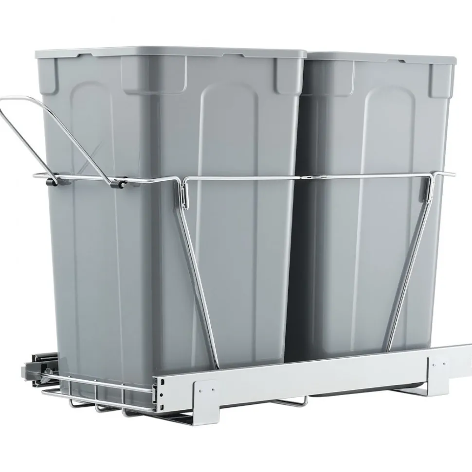 VEVOR Pullout Trash Can for Kitchen Cabinets, 27QTx2 Double Under Sink Garbage Waste Recycling Bin, Under Mount Waste Container, with Heavy Duty Metal Full Extension Sliding System and Handle