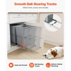 VEVOR Pullout Trash Can for Kitchen Cabinets, 27QTx2 Double Under Sink Garbage Waste Recycling Bin, Under Mount Waste Container, with Heavy Duty Metal Full Extension Sliding System and Handle