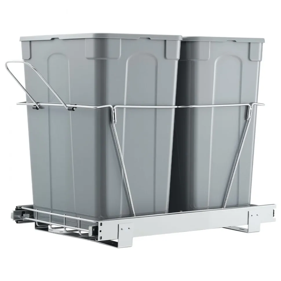 VEVOR Pullout Trash Can for Kitchen Cabinets, 35 QT x2 Double Under Sink Garbage Waste Recycling Bin, Under Mount Waste Container, with Heavy Duty Metal Full Extension Sliding System and Handle