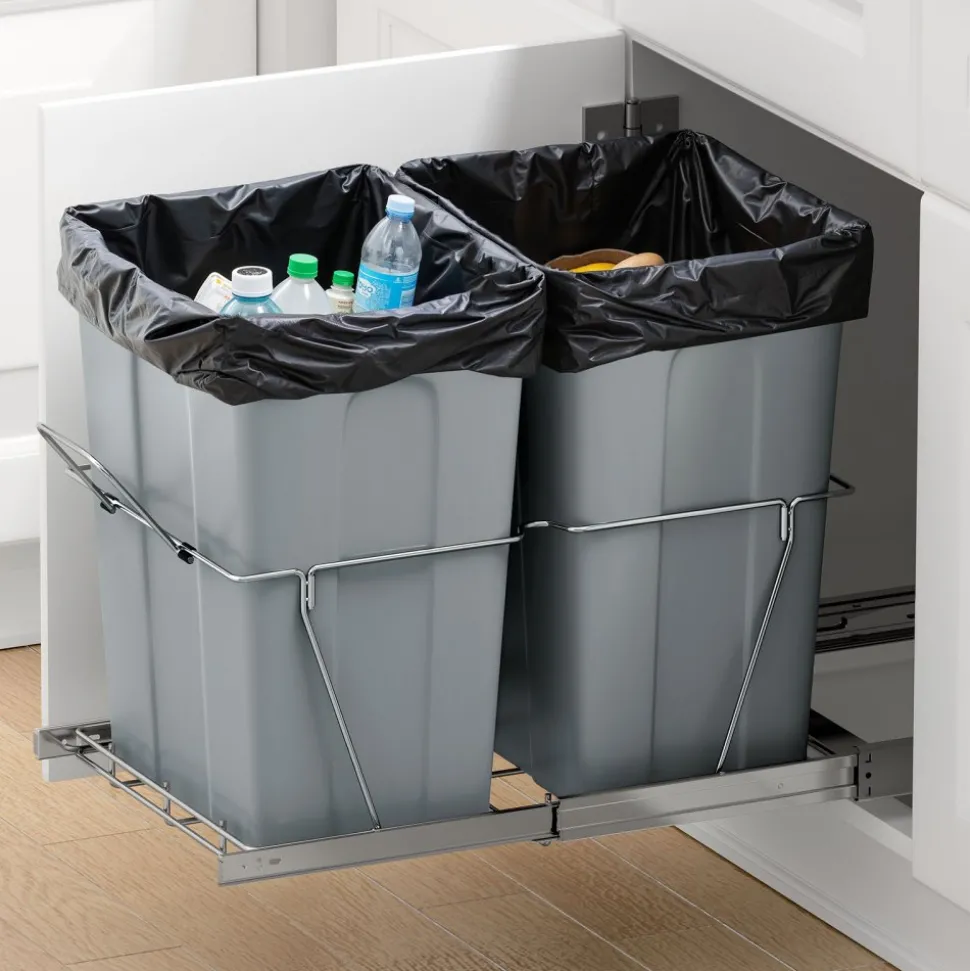 VEVOR Pullout Trash Can for Kitchen Cabinets, 35 QT x2 Double Under Sink Garbage Waste Recycling Bin, Under Mount Waste Container, with Heavy Duty Metal Full Extension Sliding System and Handle