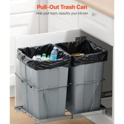 VEVOR Pullout Trash Can for Kitchen Cabinets, 35 QT x2 Double Under Sink Garbage Waste Recycling Bin, Under Mount Waste Container, with Heavy Duty Metal Full Extension Sliding System and Handle