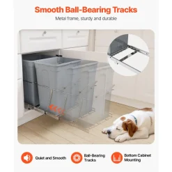 VEVOR Pullout Trash Can for Kitchen Cabinets, 35 QT x2 Double Under Sink Garbage Waste Recycling Bin, Under Mount Waste Container, with Heavy Duty Metal Full Extension Sliding System and Handle