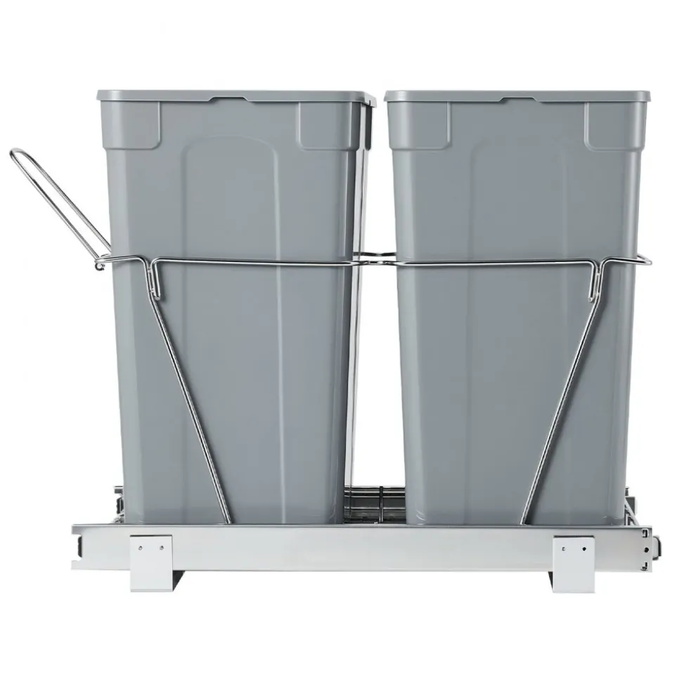 VEVOR Pullout Trash Can for Kitchen Cabinets, 35 QT x2 Double Under Sink Garbage Waste Recycling Bin, Under Mount Waste Container, with Heavy Duty Metal Full Extension Sliding System and Handle