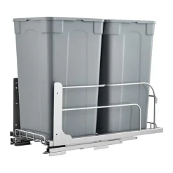 VEVOR Pull-Out Trash Can, 27 QT x2 Double Under Mount Kitchen Waste Container, Heavy Duty Garbage Recycling Bin with Door Kit and Soft Close Slide, for Kitchen Cabinet, Sink, Under Counter (Grey)