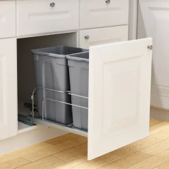 VEVOR Pull-Out Trash Can, 27 QT x2 Double Under Mount Kitchen Waste Container, Heavy Duty Garbage Recycling Bin with Door Kit and Soft Close Slide, for Kitchen Cabinet, Sink, Under Counter (Grey)