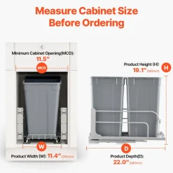VEVOR Pull-Out Trash Can, 27 QT x2 Double Under Mount Kitchen Waste Container, Heavy Duty Garbage Recycling Bin with Door Kit and Soft Close Slide, for Kitchen Cabinet, Sink, Under Counter (Grey)