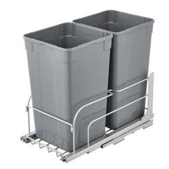 VEVOR Pull-Out Trash Can, 27 QT x2 Double Under Mount Kitchen Waste Container, Heavy Duty Garbage Recycling Bin with Door Kit and Soft Close Slide, for Kitchen Cabinet, Sink, Under Counter (Grey)