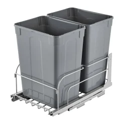 VEVOR Pull-Out Trash Can, 35 QT x2 Double Under Mount Kitchen Waste Container, Heavy Duty Garbage Recycling Bin with Door Kit and Soft Close Slide, for Kitchen Cabinet, Sink, Under Counter (Grey)