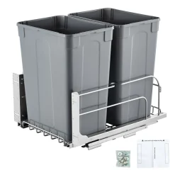 VEVOR Pull-Out Trash Can, 35 QT x2 Double Under Mount Kitchen Waste Container, Heavy Duty Garbage Recycling Bin with Door Kit and Soft Close Slide, for Kitchen Cabinet, Sink, Under Counter (Grey)