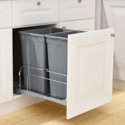 VEVOR Pull-Out Trash Can, 35 QT x2 Double Under Mount Kitchen Waste Container, Heavy Duty Garbage Recycling Bin with Door Kit and Soft Close Slide, for Kitchen Cabinet, Sink, Under Counter (Grey)
