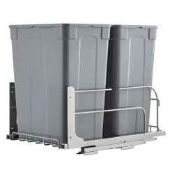 VEVOR Pull-Out Trash Can, 35 QT x2 Double Under Mount Kitchen Waste Container, Heavy Duty Garbage Recycling Bin with Door Kit and Soft Close Slide, for Kitchen Cabinet, Sink, Under Counter (Grey)