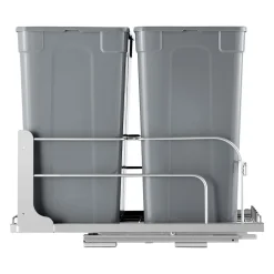 VEVOR Pull-Out Trash Can, 35 QT x2 Double Under Mount Kitchen Waste Container, Heavy Duty Garbage Recycling Bin with Door Kit and Soft Close Slide, for Kitchen Cabinet, Sink, Under Counter (Grey)