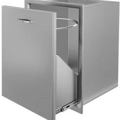 VEVOR Pull Out Trash Drawer 19.7W x 26.5H Inch Outdoor Kitchen Drawers Stainless Steel with Trash Bag Ring for BBQ Island or Grill Station