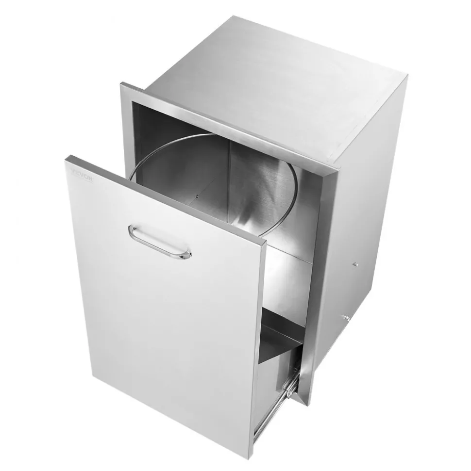 VEVOR Pull Out Trash Drawer 19.7W x 26.5H Inch Outdoor Kitchen Drawers Stainless Steel with Trash Bag Ring for BBQ Island or Grill Station