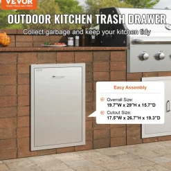 VEVOR Pull Out Trash Drawer 19.7W x 26.5H Inch Outdoor Kitchen Drawers Stainless Steel with Trash Bag Ring for BBQ Island or Grill Station