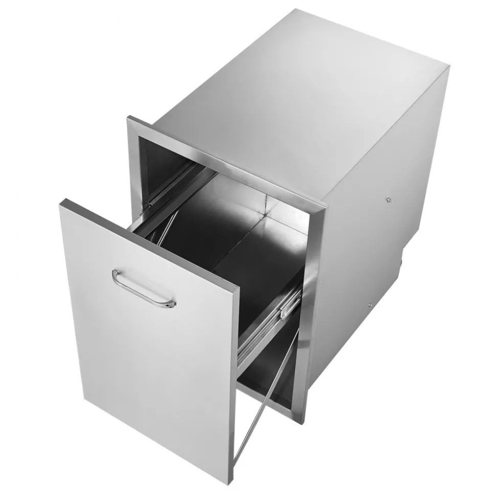 VEVOR Pull Out Trash Drawer 17.7x22.8 Inch Raised Style Trash Bin with Pull-Out Tray Stainless Steel Trash Drawer with Handle for Outdoor Kitchen BBQ Island, Trash Can Not Included
