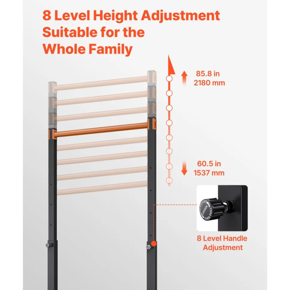 VEVOR Pull Up Bar, 330LBS Capacity Portable Pullup Bar Station, Pullup Bars Free Standing with H-Frame Structure & Heavy-Duty Steel Tube, 8 Level Height Adjustment Gravity Fitness for Arms Back Chest