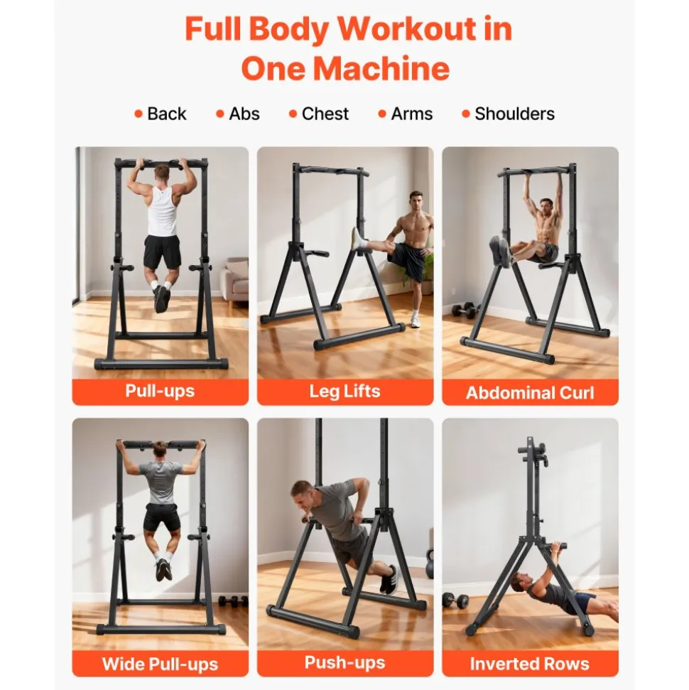 VEVOR Pull Up Bar, 330LBS Capacity Portable Pullup Bar Station, Pullup Bars Free Standing with Triangular Structure & Heavy-Duty Steel Tube, 9 Level Height Adjustment Gravity Fitness for Arms, Back