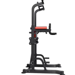 VEVOR Pull Up Bar, 330 LBS Power Tower Dip Station, Workout Dip Station with H-Shaped Stable Base & Assistance Platform, Adjustable 9 Level Height Pullup Stand for Back, 3-Level Adjustable Elbow Pads