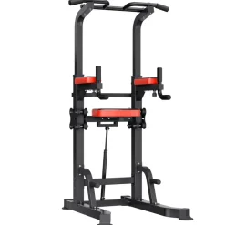 VEVOR Pull Up Bar, 330 LBS Power Tower Dip Station, Workout Dip Station with H-Shaped Stable Base & Back Pad, Adjustable 12 Level Height Free Standing Chin Up Bar for Back, 4-Level Adjustable Back Pad