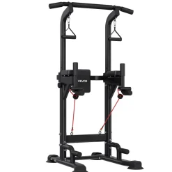 VEVOR Pull Up Bar, 330 LBS Power Tower Dip Station, Workout Dip Station with H-Shaped Stable Base & Back Pad, Adjustable 12 Level Height Free Standing Chin Up Bar for Back, 4-Level Adjustable Back Pad