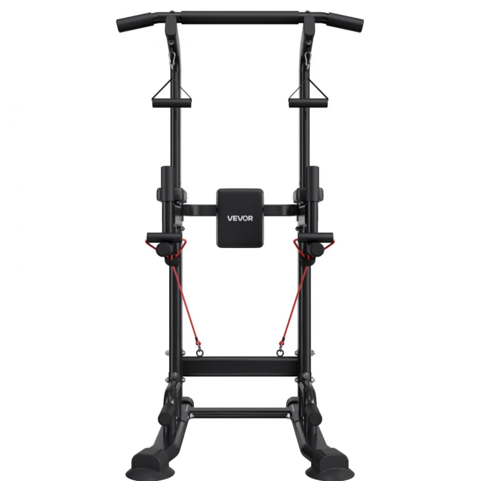 VEVOR Pull Up Bar, 330 LBS Power Tower Dip Station, Workout Dip Station with H-Shaped Stable Base & Back Pad, Adjustable 12 Level Height Free Standing Chin Up Bar for Back, 4-Level Adjustable Back Pad