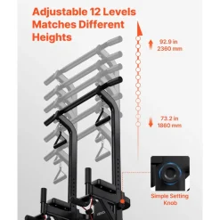 VEVOR Pull Up Bar, 330 LBS Power Tower Dip Station, Workout Dip Station with H-Shaped Stable Base & Back Pad, Adjustable 12 Level Height Free Standing Chin Up Bar for Back, 4-Level Adjustable Back Pad